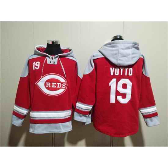 Men Cincinnati Reds 19 Joey Votto Red Ageless Must Have Lace Up Pullover Hoodie